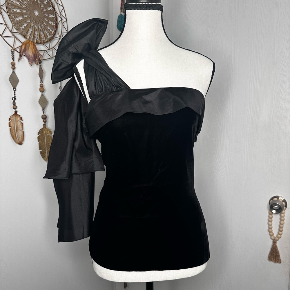 1980s Bill Blass velvet one shoulder top